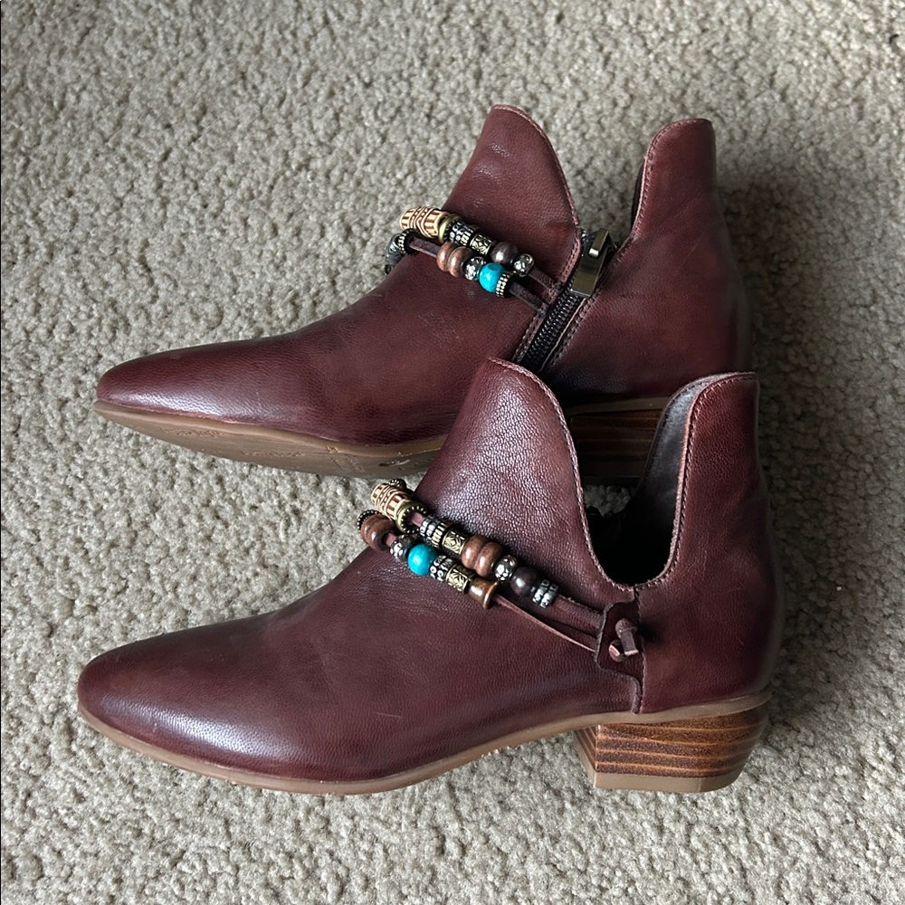 Antelope Red Brown Ankle Boots with Beaded Accents - Picture 2 of 11